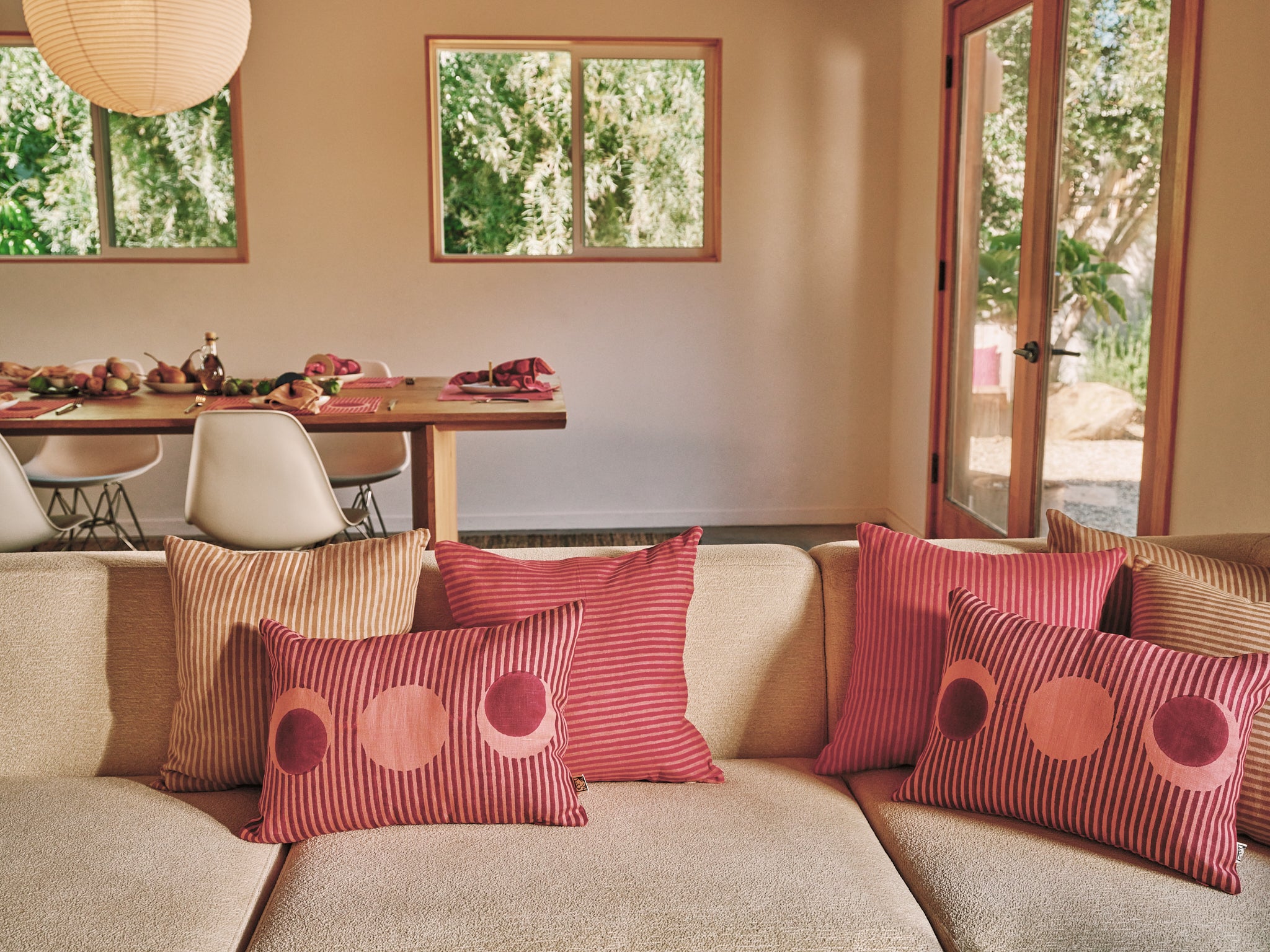 Desert Stripes- Block printed Pillow Cover-(Sand)