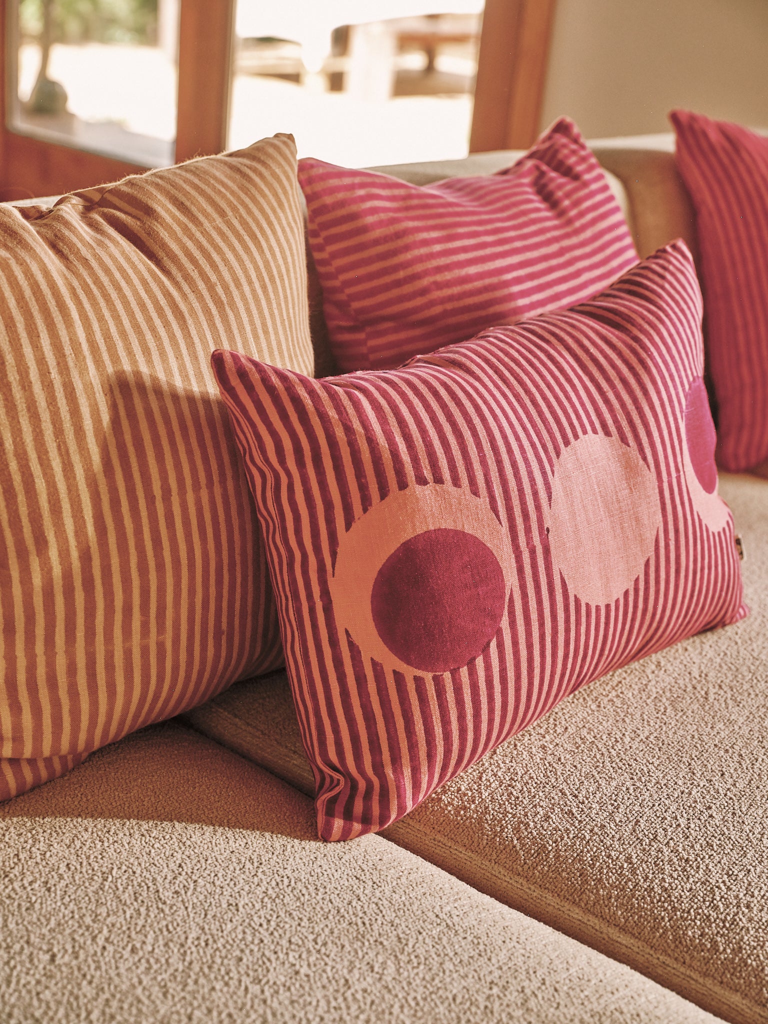 Desert Stripes- Block printed Pillow Cover-(Sand)