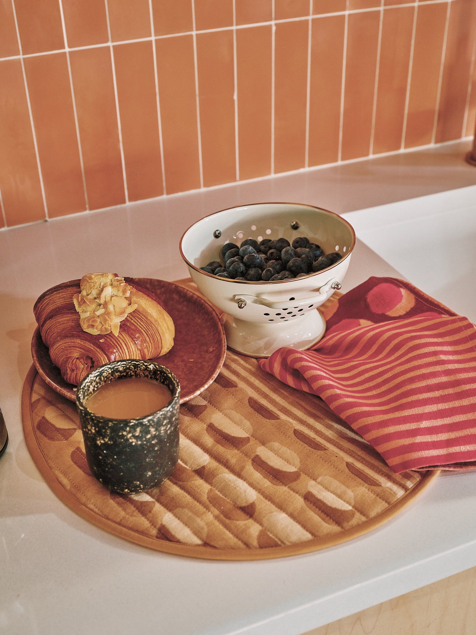 Round Quilted- Block printed placemats (Sand)