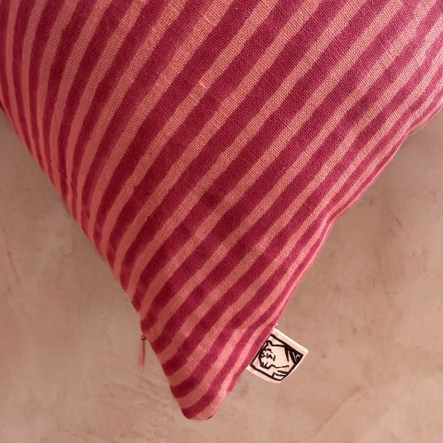 Desert Stripes- Block printed Pillow Cover-(Magenta)